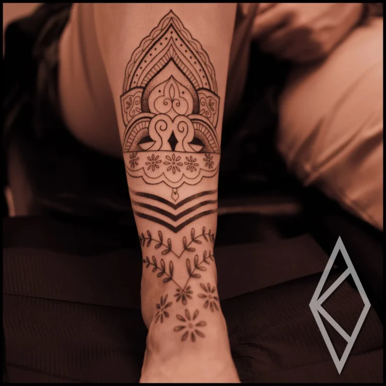 Mandala tattoo on the shin